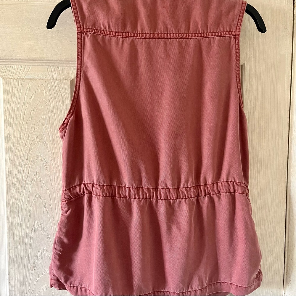 Max Jeans Military Utility Vest Drawstring 4 Front Pockets Dusty Rose Size Small - Picture 6 of 16